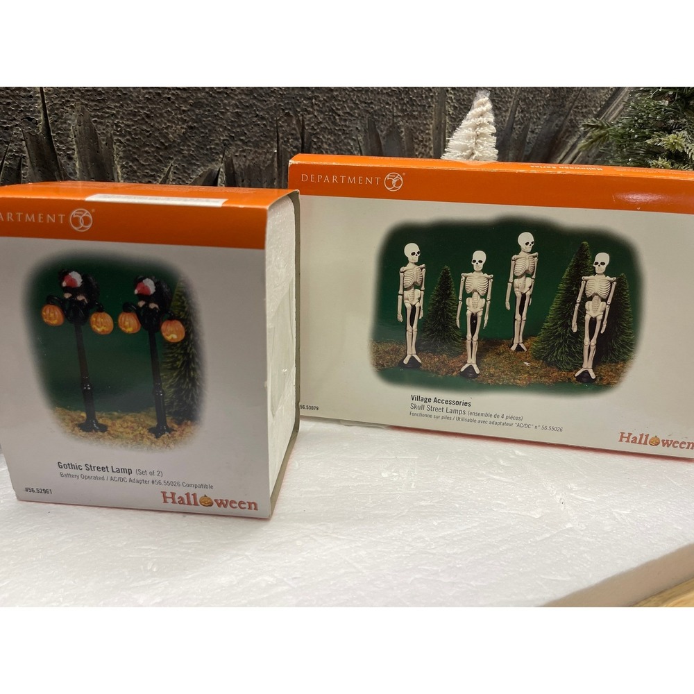 Dept 56 Halloween VULTURE GOTHIC STREET LAMP & SKULL STREET LAMP Village Set 2